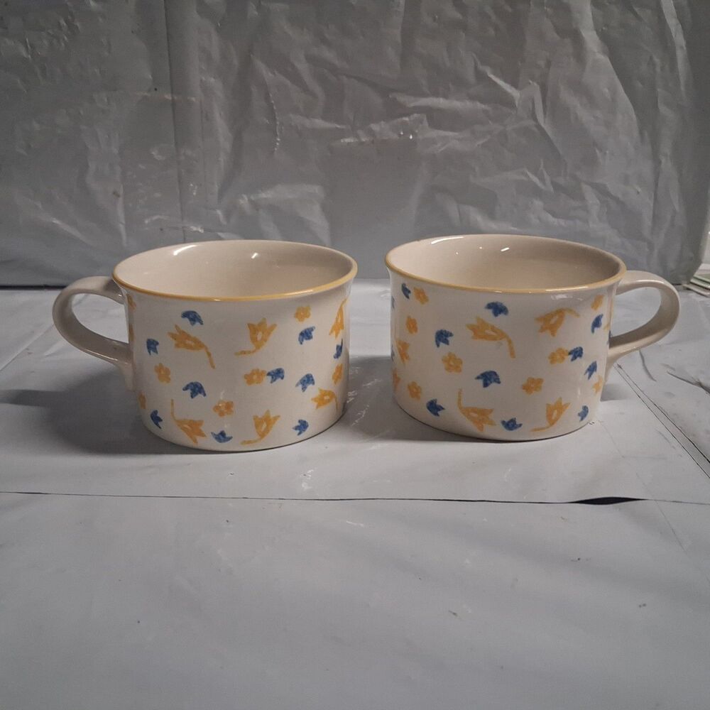 2 Mikasa ceramic soup mug featuring Spring Court Yellow Designs CA3003 Vintage